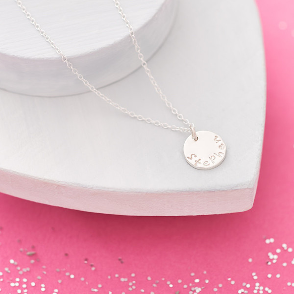 Single Disc Name Necklace - Sterling Silver - Personalised Name Necklace - Identity Necklace - Hand Stamped Name Necklace