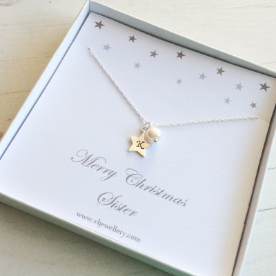 Sister necklace for christmas - Silver star neclace- Christmas gift for sister - star jewellery- initial necklace  - custom pendent