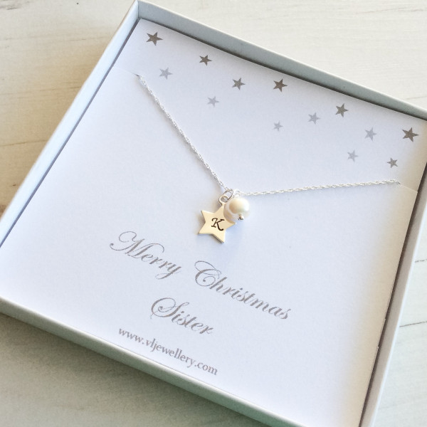 Sister necklace for christmas - Silver star neclace- Christmas gift for sister - star jewellery- initial necklace  - custom pendent