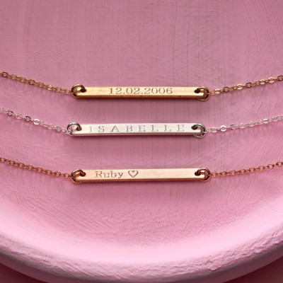 Skinny Personalised Bar Necklace - Reversible Bar Necklace - Name Necklace - Date Necklace - Personalised Necklace