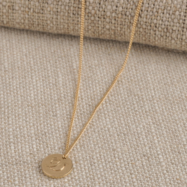 Small Double Sided Solid Gold Disc Initial Necklace