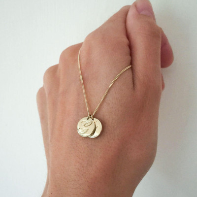Solid Gold Engraved Initial Disc Charm Necklace