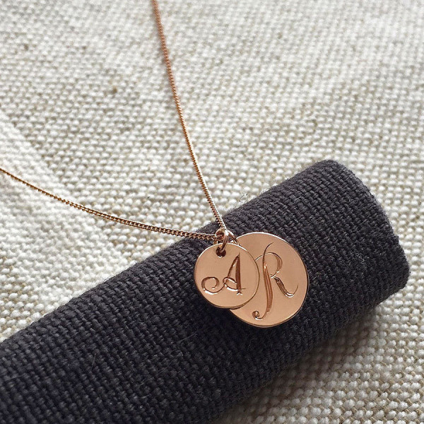 Solid Gold Engraved Initial Disc Charm Necklace