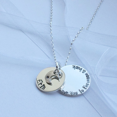 Stacked necklace | Love you to the moon, |crescent moon charm | hand stamped | birthday gift | christmas gift | everyday wear | personalized