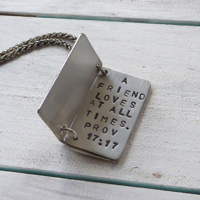 Sterling Silver - Personalised - Hand stamped - Gold - Cross - Book - Bible - Message - Unique gift her - Necklace - Locket
