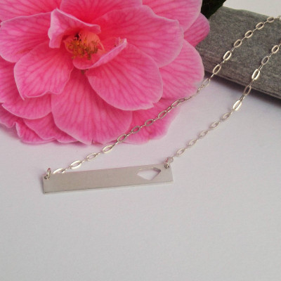 Sterling Silver Bar Necklace, Silver Minimal Bar Necklace, Personalised Bar Necklace, Diamond Bar Necklace, Silver Bar Choker Necklace