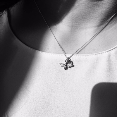 Sterling Silver Bee Necklace with Initial Tag and Personalised Scripture (free gift box)