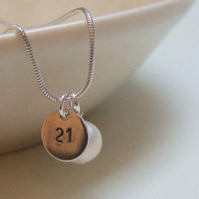 Sterling Silver Birthday Disc with Freshwater Pearl Charm Necklace