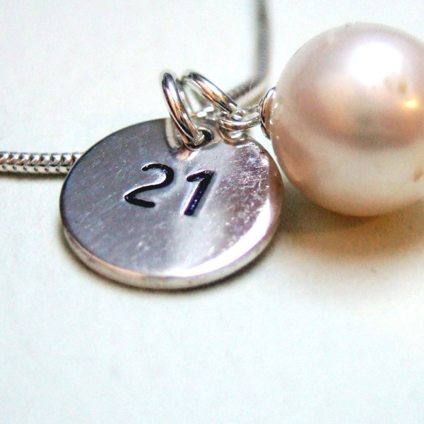 Sterling Silver Birthday Disc with Freshwater Pearl Charm Necklace