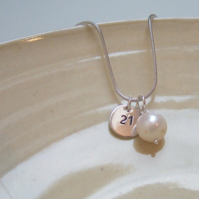 Sterling Silver Birthday Disc with Freshwater Pearl Charm Necklace