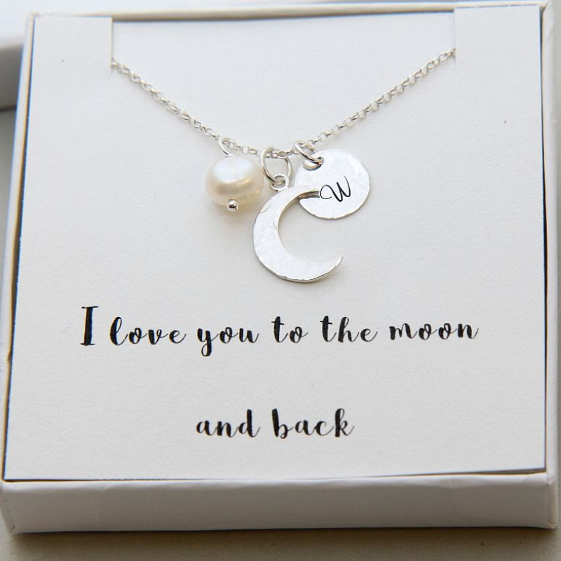Customized Moon Necklace // Tiny Silver Crescent Pendant Personalized with Initial on a Sterling Silver Chain • Custom Moon Necklace