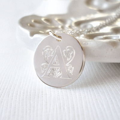 Sterling Silver Decorative Initial Necklace - Large