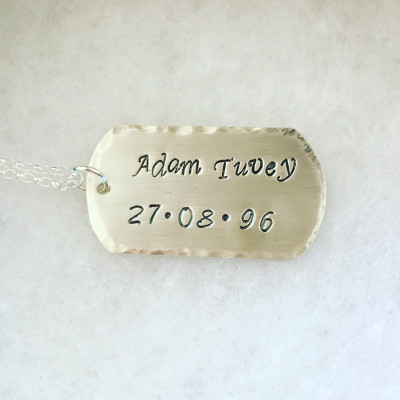 Sterling Silver Dog Tag Necklace Personalised with names, dates, Gift for Groomsmen, Dad for Christmas, In Memory of Someone You've Lost, UK