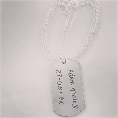 Sterling Silver Dog Tag Necklace Personalised with names, dates, Gift for Groomsmen, Dad for Christmas, In Memory of Someone You've Lost, UK