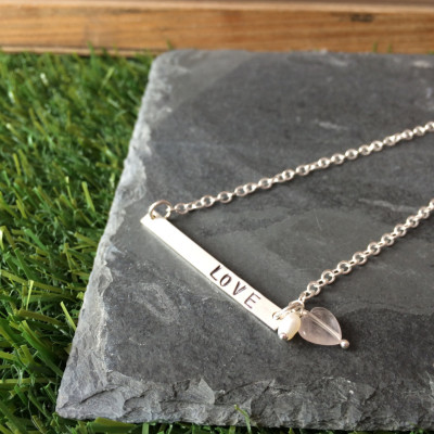 Sterling Silver Hand-Stamped LOVE Necklace, silver necklace, word jewellery, bar necklace, contemporary, stamped jewellery