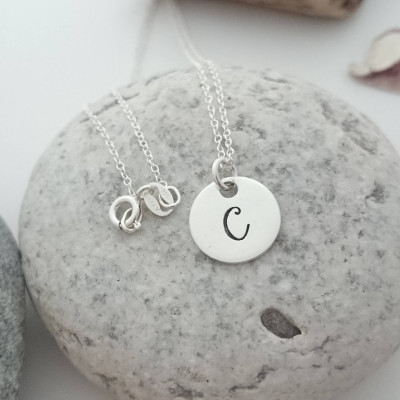 Sterling Silver Initial Necklace - Monogram Disc Pendant - Custom Silver Name Jewellery - Bridesmaid Gift - Best Friend Gift - Flower Girl