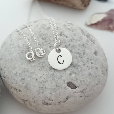 Sterling Silver Initial Necklace - Monogram Disc Pendant - Custom Silver Name Jewellery - Bridesmaid Gift - Best Friend Gift - Flower Girl