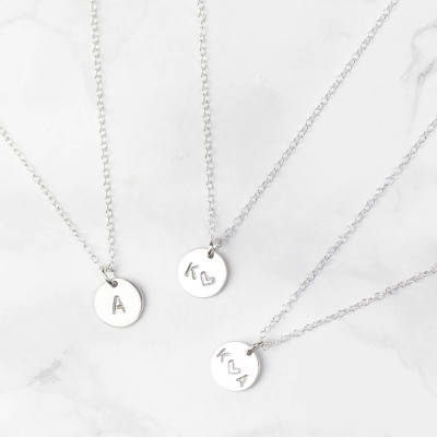 Sterling Silver Initial Necklace • Letter Necklace • Personalised Disc Necklace • Silver Initial Pendant • Personalised Disc • Initial Disc