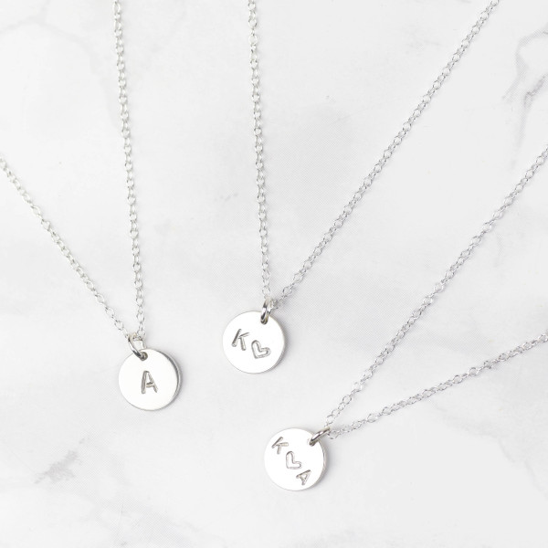 Sterling Silver Initial Necklace - Letter Necklace - Personalised Disc Necklace - Silver Initial Pendant - Personalised Disc - Initial Disc