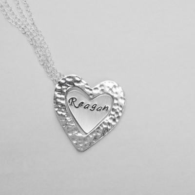 Sterling Silver Mother Daughter Necklace, Set of Two Interlinked Heart Pendants, Can Be Personalized with Names or Textured, Valentines Day
