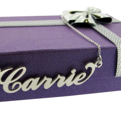 Sterling Silver Name Necklace Carrie with Curl Personalised Name Plate Pendant ANY NAME with Choice of Chain & Gift Box 21st Birthday Gift