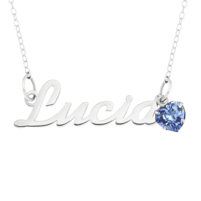 Sterling Silver Name Necklace With Birthstone Heart Charm