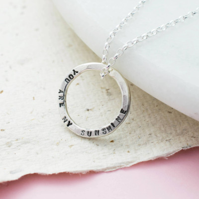 Sterling Silver Organic Circle Necklace | Handmade Custom Double Sided Silver Circle Necklace | Handstamped Hammered Circle Message Necklace