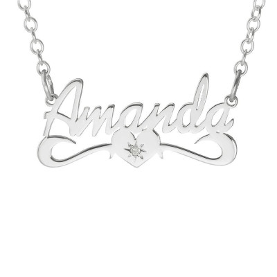 Sterling Silver Personalised Diamond Set Name Plate With A Bar Necklace