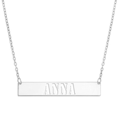 Sterling Silver Personalised Horizontal Bar Stencilled Name Necklace
