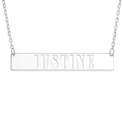 Sterling Silver Personalised Horizontal Bar Stencilled Name Necklace