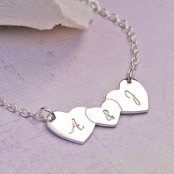 Sterling Silver Personalised Love Hearts Necklace, Personalized Hearts with Initials, Couples Necklace, Valentines Day, Silver Hearts