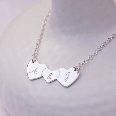 Sterling Silver Personalised Love Hearts Necklace, Personalized Hearts with Initials, Couples Necklace, Valentines Day, Silver Hearts