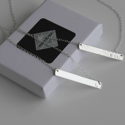 Sterling Silver Personalised Necklace, Silver Stamped Initial Necklace, Silver Monogram Necklace, Silver Bar Necklace, Silver Jewelry