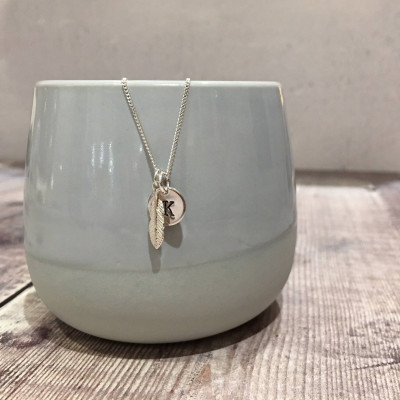 Sterling Silver Personalised Scripture Initial Necklace with Feather (free gift wrap/box) Christian Necklace