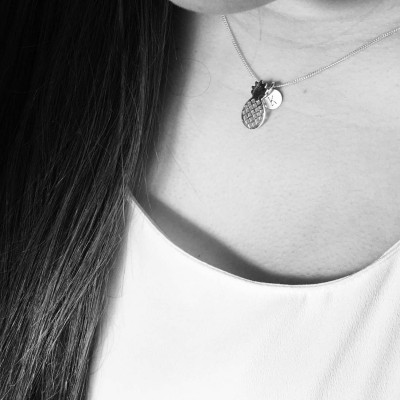 Sterling Silver Pineapple Necklace with Initial Tag and Personalised Scripture, Christian Necklace (free gift box)
