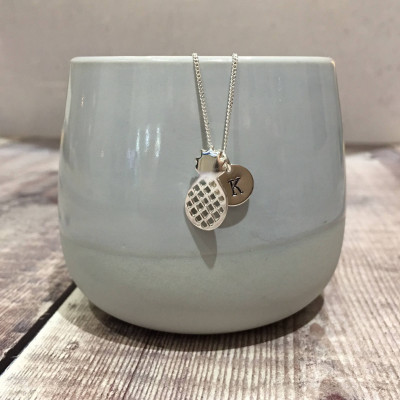 Sterling Silver Pineapple Necklace with Initial Tag and Personalised Scripture, Christian Necklace (free gift box)
