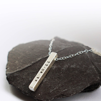 Sterling Silver Solid Bar Personalised Necklace ~ personalized, engraved, engraving, custom, stamped, initials, name, dates, date, birthday