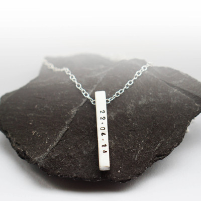 Sterling Silver Solid Bar Personalised Necklace ~ personalized, engraved, engraving, custom, stamped, initials, name, dates, date, birthday