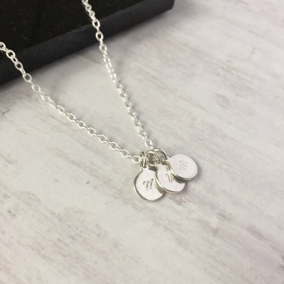Sterling Silver Triple Initial Disc Necklace/Personalised Disc/Personalised Letter/Initial/Number/Letter Disc/Three/Everyday/Layer/uk/gift