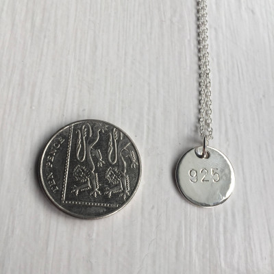 Sterling silver disc necklace, personalised silver necklace, hand stamped necklace, silver tag necklace, initials necklace, Christmas gift