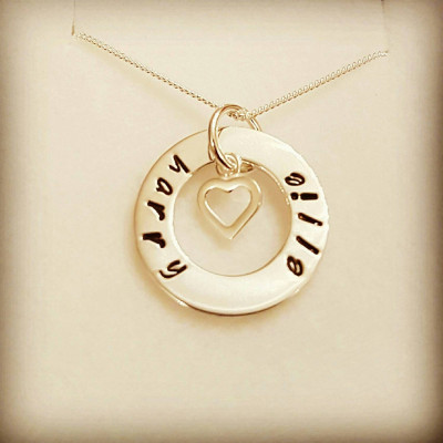 Sterling silver ring pendant with 2 names, and a small heart charm!