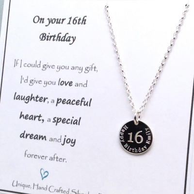 Sweet 16 necklace, sweet 16 gift, personalised, free engraving on back, birthday gift, 16th birthday gift