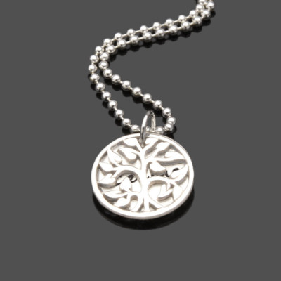 TINY FAMILY TREE 925 Silver Chain silver name necklace with engraving tree of life