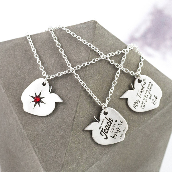 Teacher Gifts Uk | Sterling Silver | Best Thank You Gifts | Teacher Apple Design | Trending Now | Secret Message | Goodbye Gift