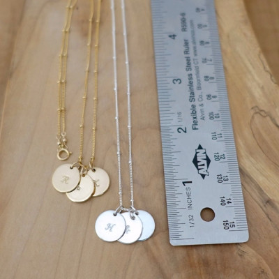 Three 1/2" Discs Initial Necklace, Silver Initial Necklace, Gold Filled Initial Necklace, Personalized Necklace, Satellite Chain Necklace