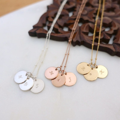 Three 1/2" Discs Initial Necklace, Silver Initial Necklace, Gold Filled Initial Necklace, Personalized Necklace, Satellite Chain Necklace
