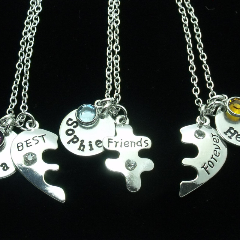Three (3) Best Friend Forever Necklaces, 3 BFF Necklace Set, 3 BFF Gift,  Jewellery for Best Friends, Personalised Name Gift, Birthstone