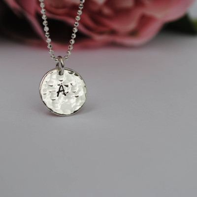 Tiny Disc Necklace, Small Circle Necklace, Personalised Necklace, Initial Necklace, Silver Circle Necklace, Silver Disc Necklace
