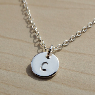 Tiny Silver Circle Necklace With Initial, Sterling Silver