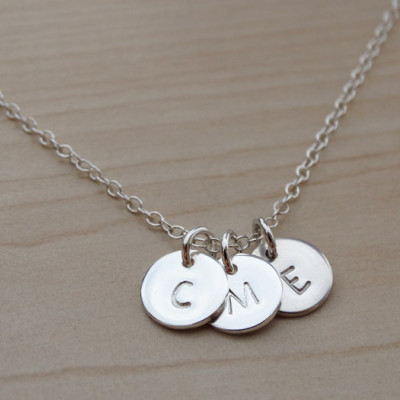 Tiny Silver Circle Necklace With Initial, Sterling Silver